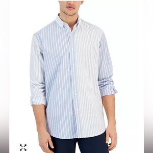 Club Room Men's Mixed Stripe Long Sleeve Button-Down Oxford Shirt Large New